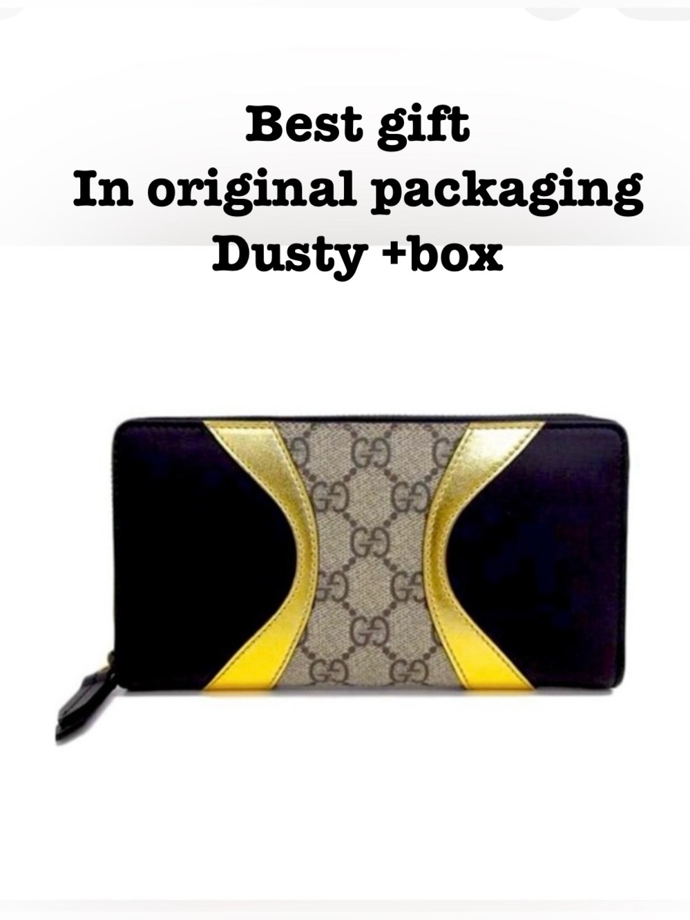 Gucci Black, Gold and Beige GG Zip-Around Wallet brand new